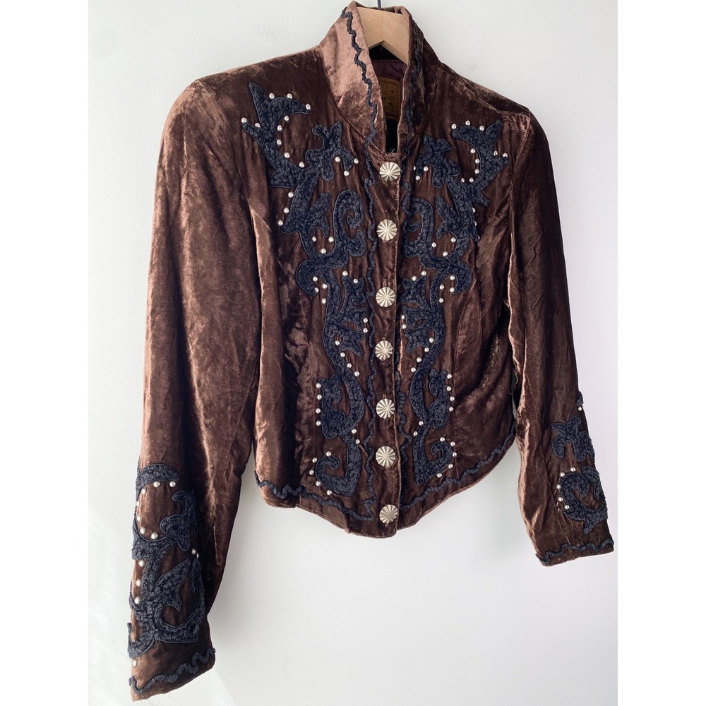 Double‎ D Ranchwear Womens Velvet Concho Jacket S Brown Embroidered Western Rare